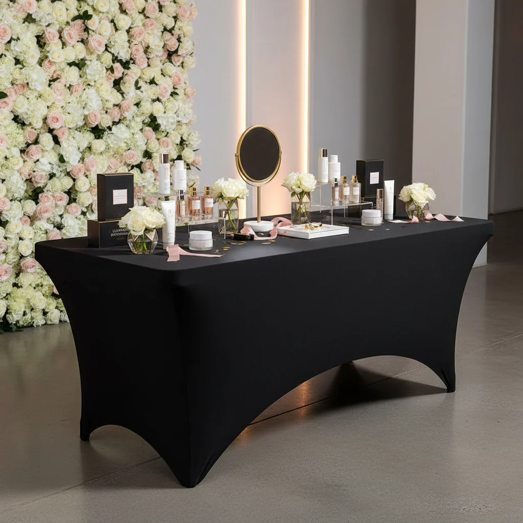Rectangular 6 FT Spandex Table Cover - Black - Image 2