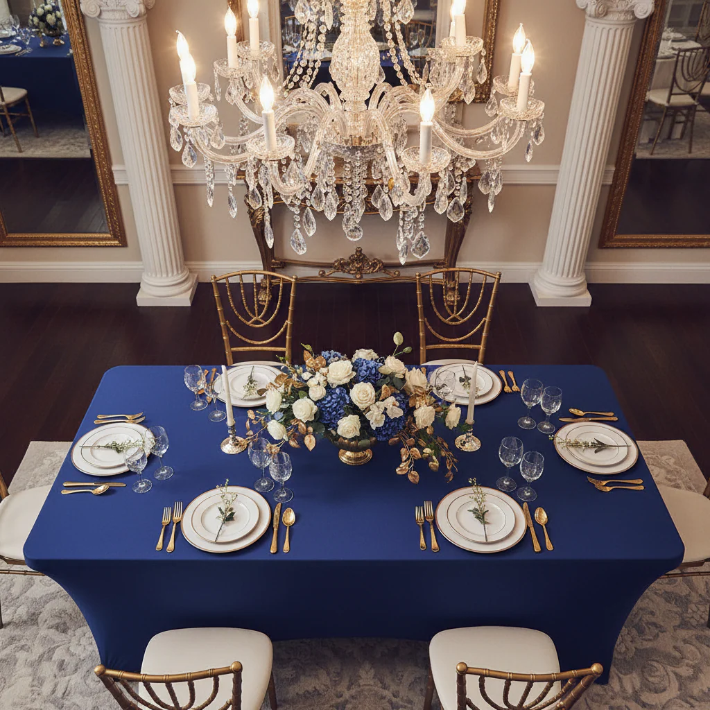 Rectangular 6 FT Spandex Table Cover - Navy Blue - Image 2