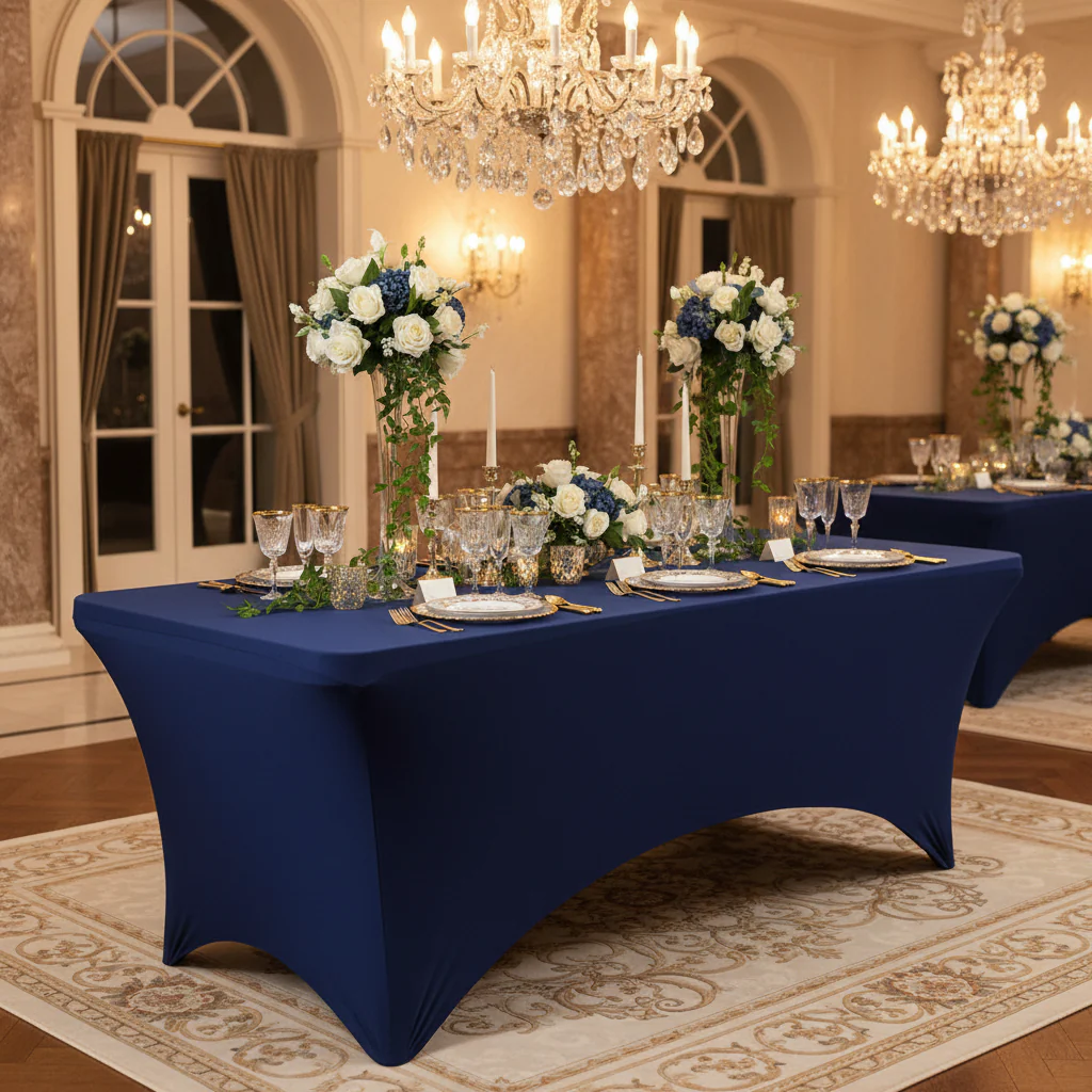 Rectangular 6 FT Spandex Table Cover - Navy Blue - Image 3