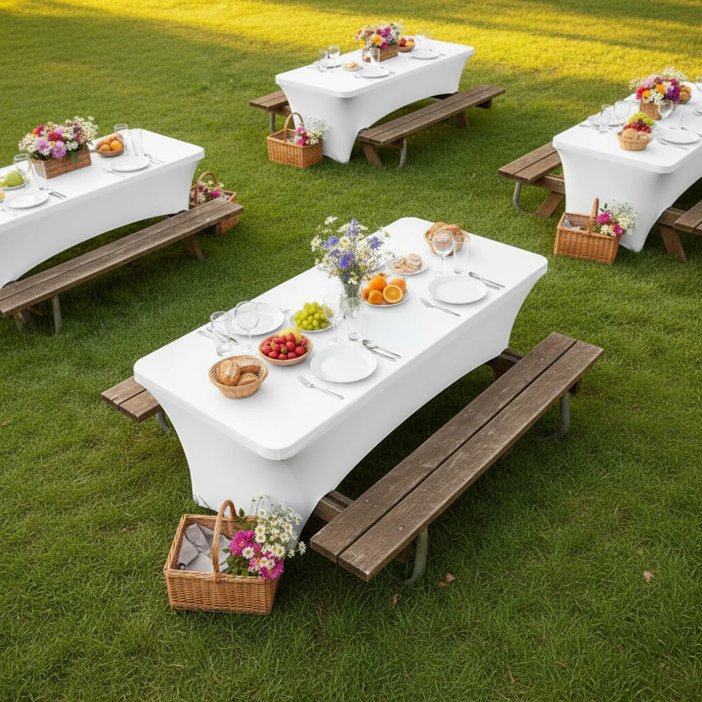 Rectangular 6 FT Spandex Table Cover - White - Image 2