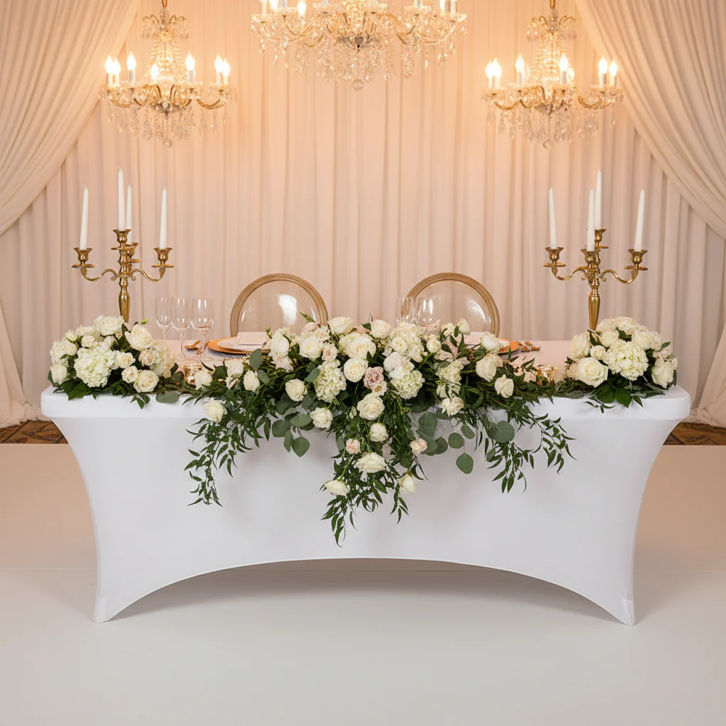 Rectangular 8 FT Spandex Table Cover - White - Image 3