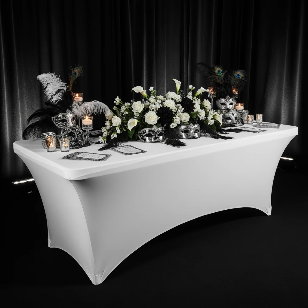 Rectangular 8 FT Spandex Table Cover - White - Image 4