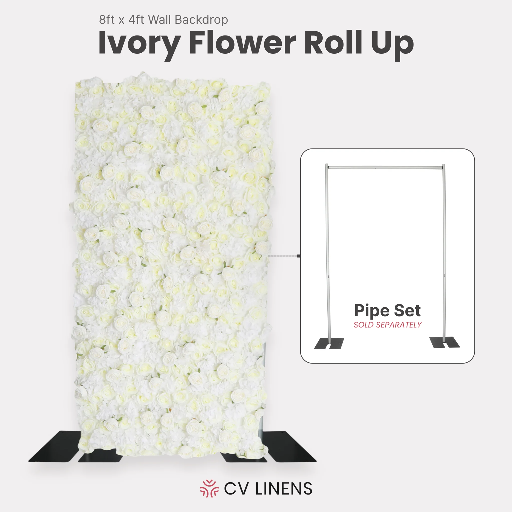 Roll Up Flower Wall Backdrop 8ft x 4ft - Ivory - Image 2