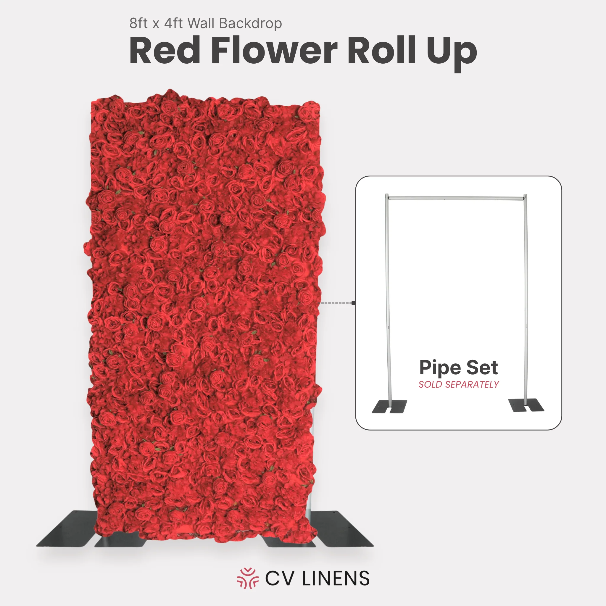 Roll Up Flower Wall Backdrop 8ft x 4ft - Red - Image 2