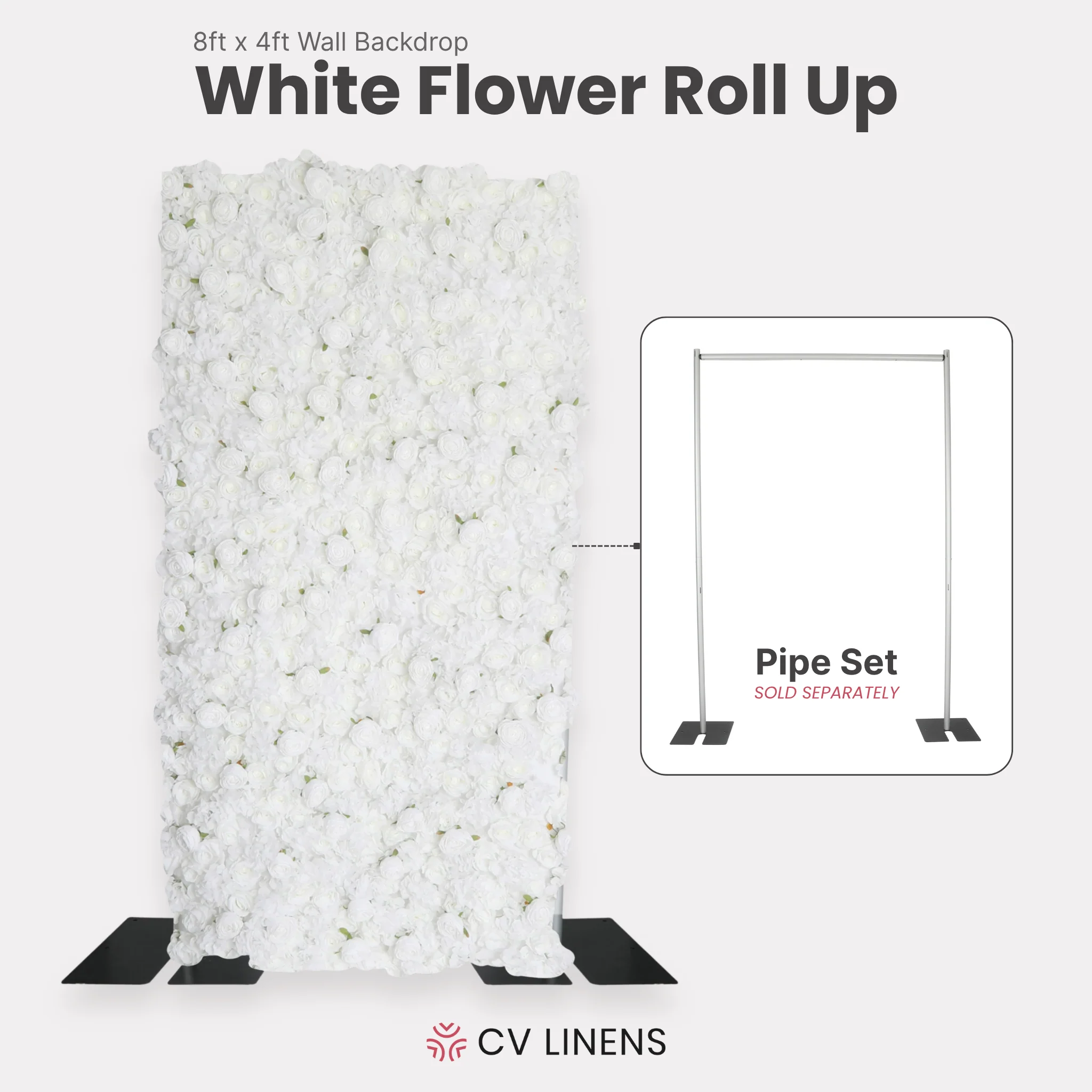Roll Up Flower Wall Backdrop 8ft x 4ft - White - Image 2