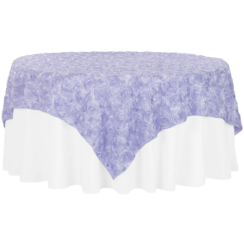 Rosette Satin Table Overlay Topper 85"x85" - Lavender