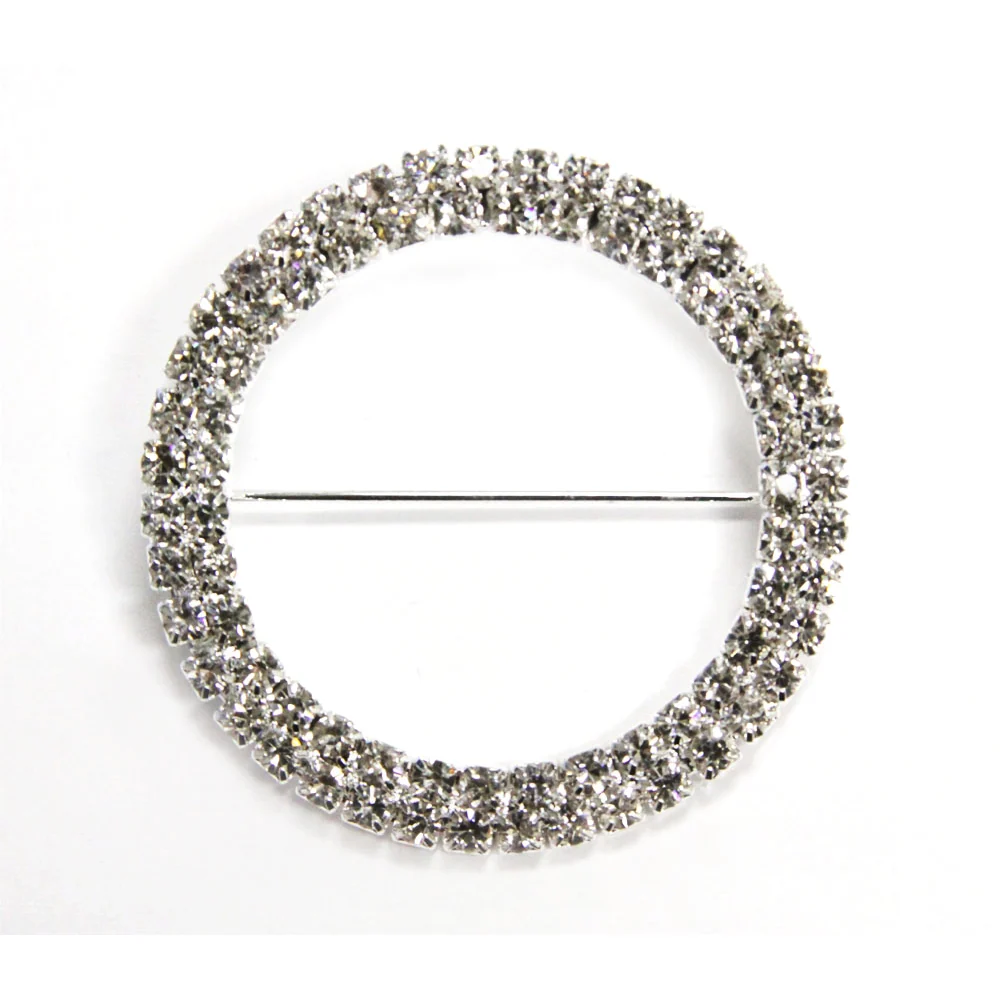 Round Diamond Rhinestone Metal Pin Sash Buckle - Silver