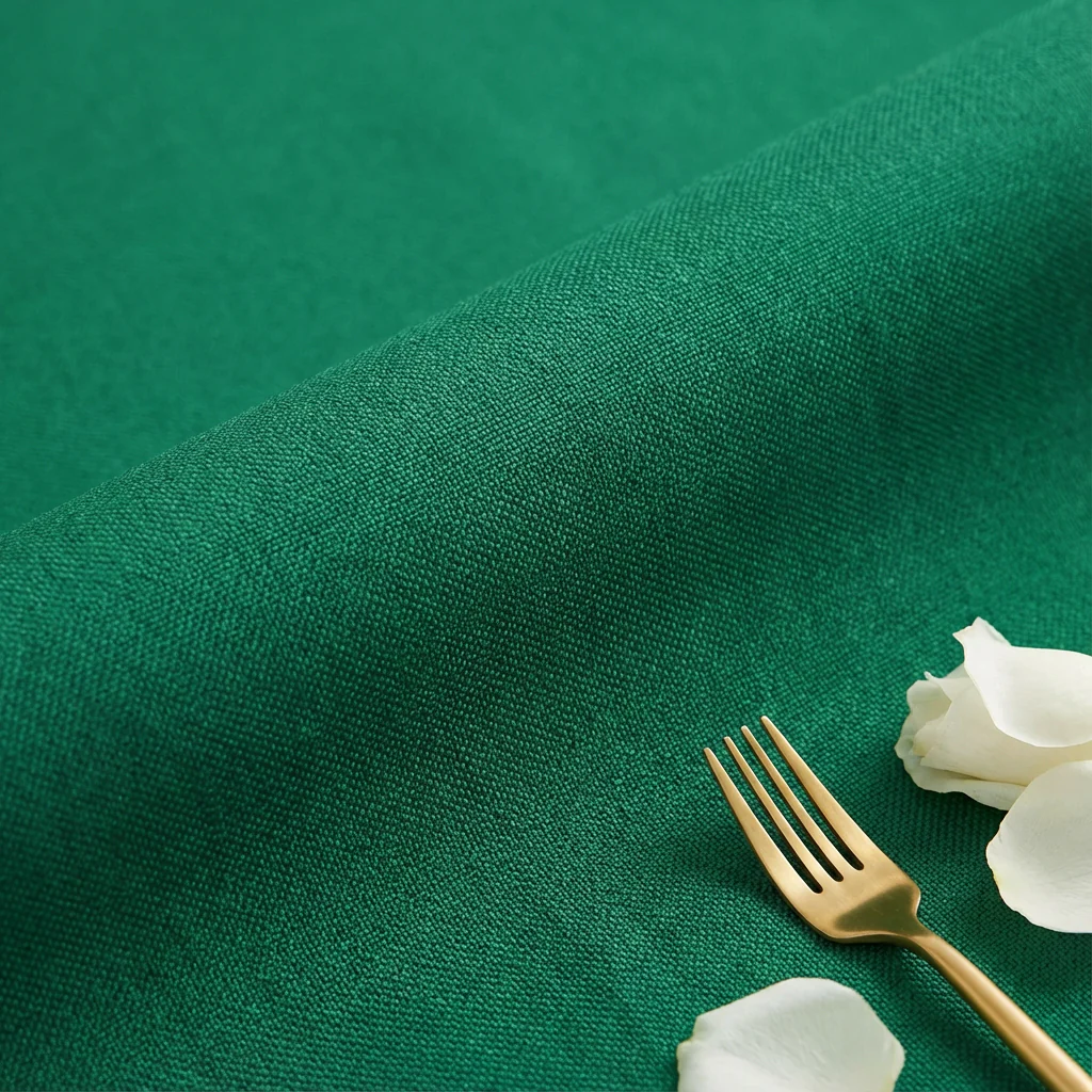 Round Premium Polyester 132" Tablecloth - Emerald Green - Image 4