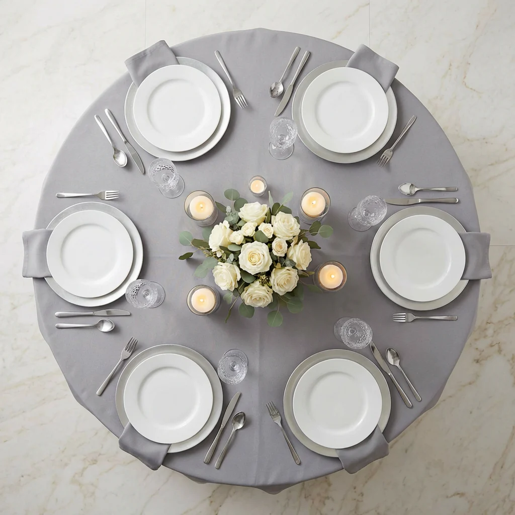 Round Premium Polyester 132" Tablecloth - Gray/Silver - Image 3
