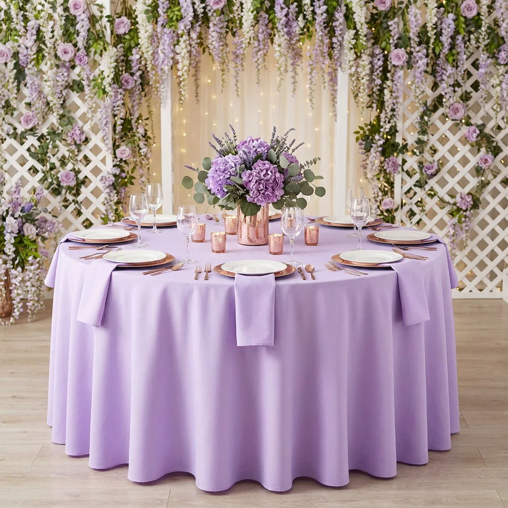 Round Premium Polyester 132" Tablecloth - Lavender - Image 2