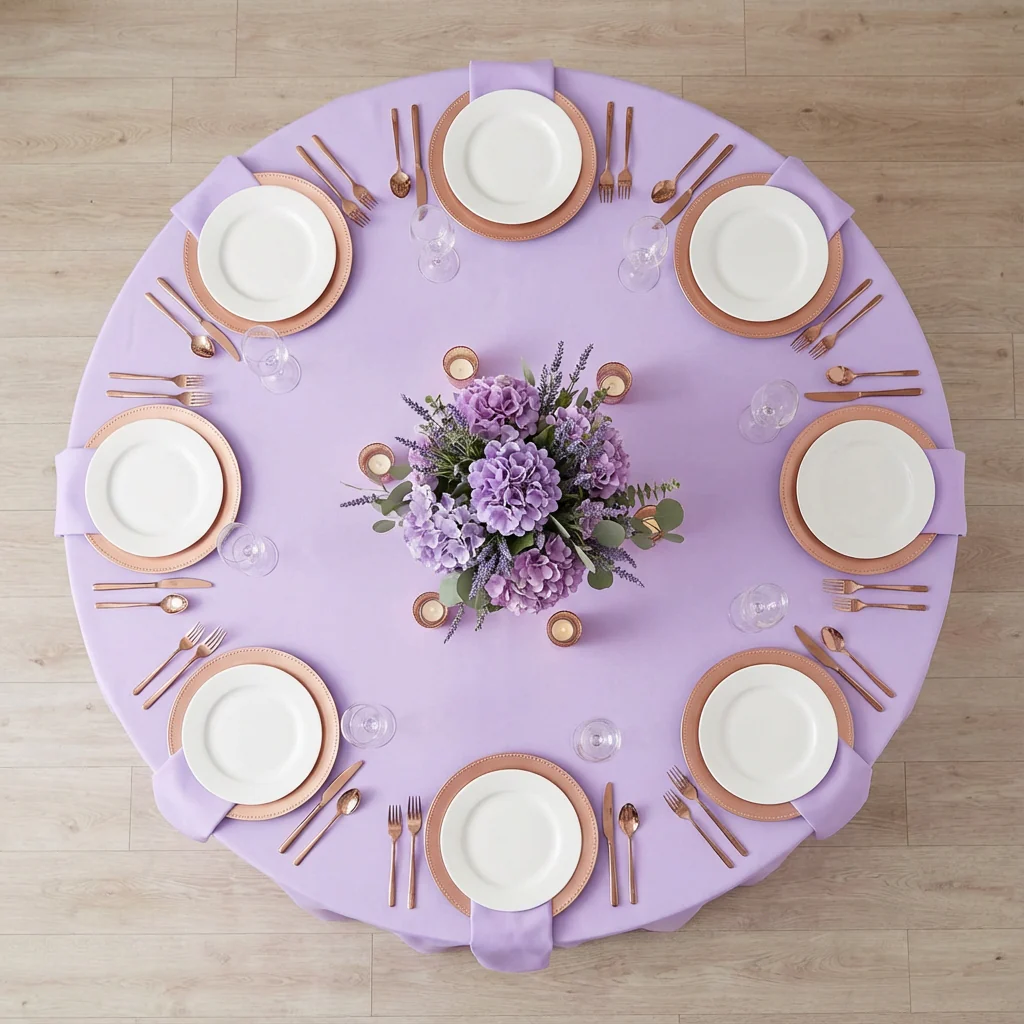 Round Premium Polyester 132" Tablecloth - Lavender - Image 3