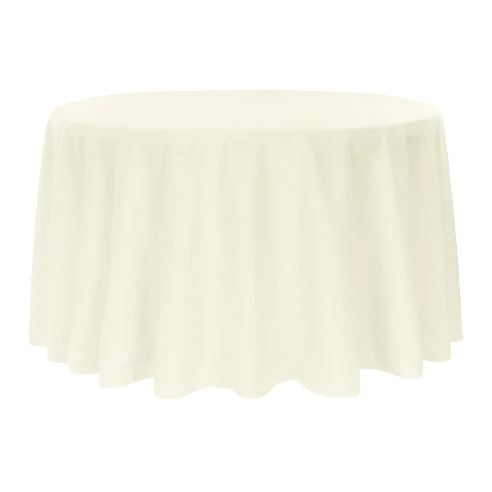 Round Premium Polyester 132" Tablecloth - Light Ivory/Off White