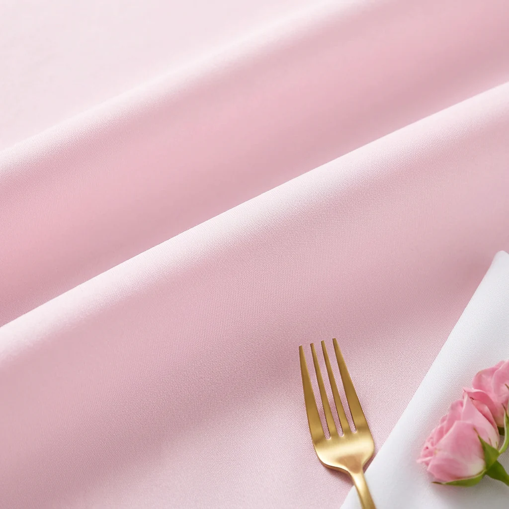 Round Premium Polyester 132" Tablecloth - Pastel Pink - Image 4
