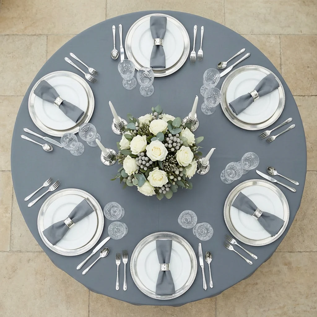 Round Premium Polyester 132" Tablecloth - Pewter - Image 3