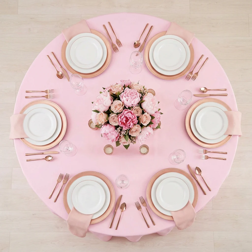 Round Premium Polyester 132" Tablecloth - Pink - Image 3