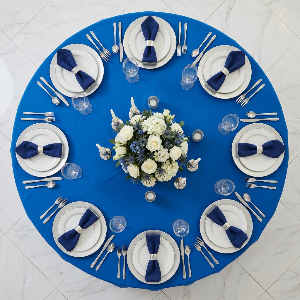 Round Premium Polyester 132" Tablecloth - Royal Blue - Image 4