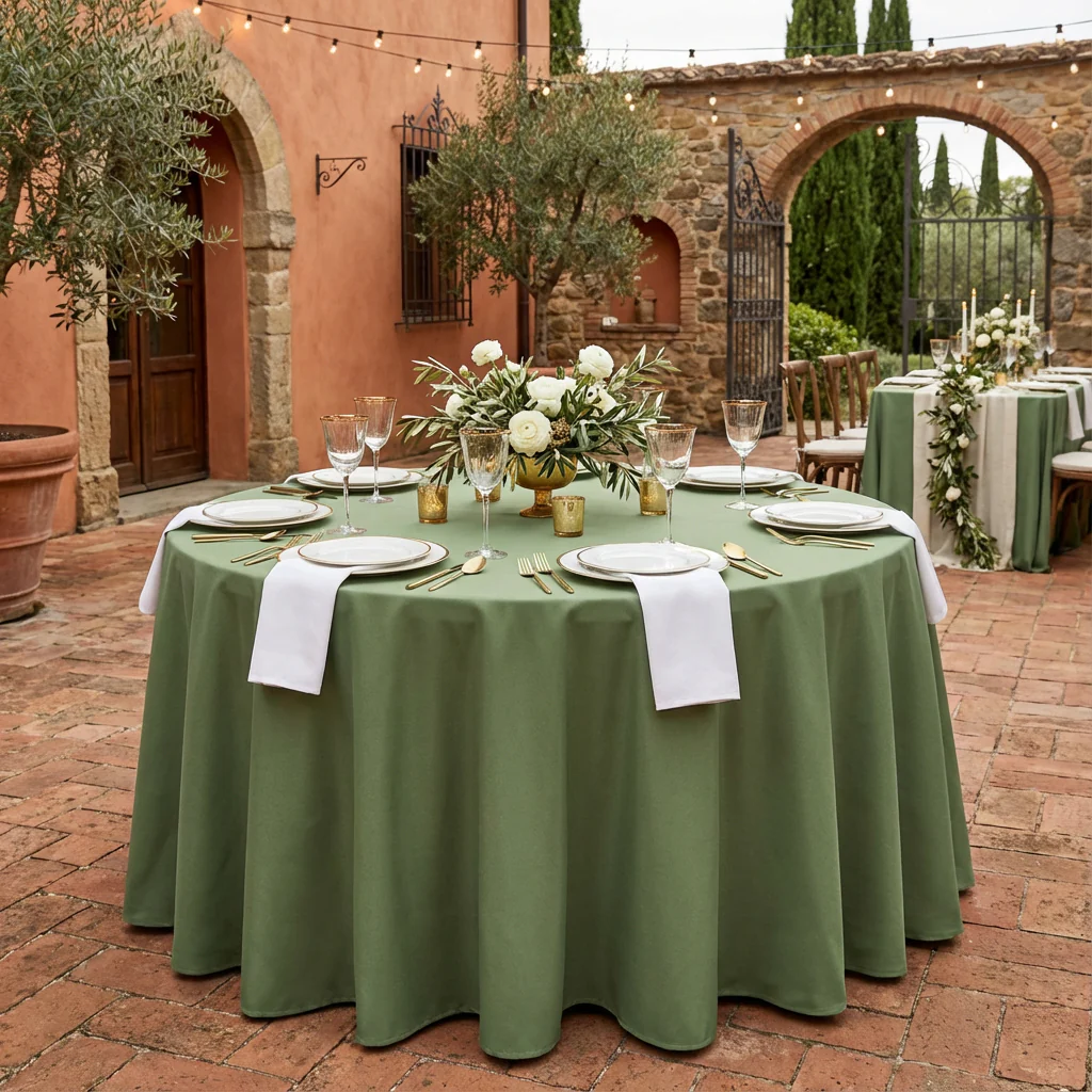 Round Premium Polyester 132" Tablecloth - Willow Green - Image 2