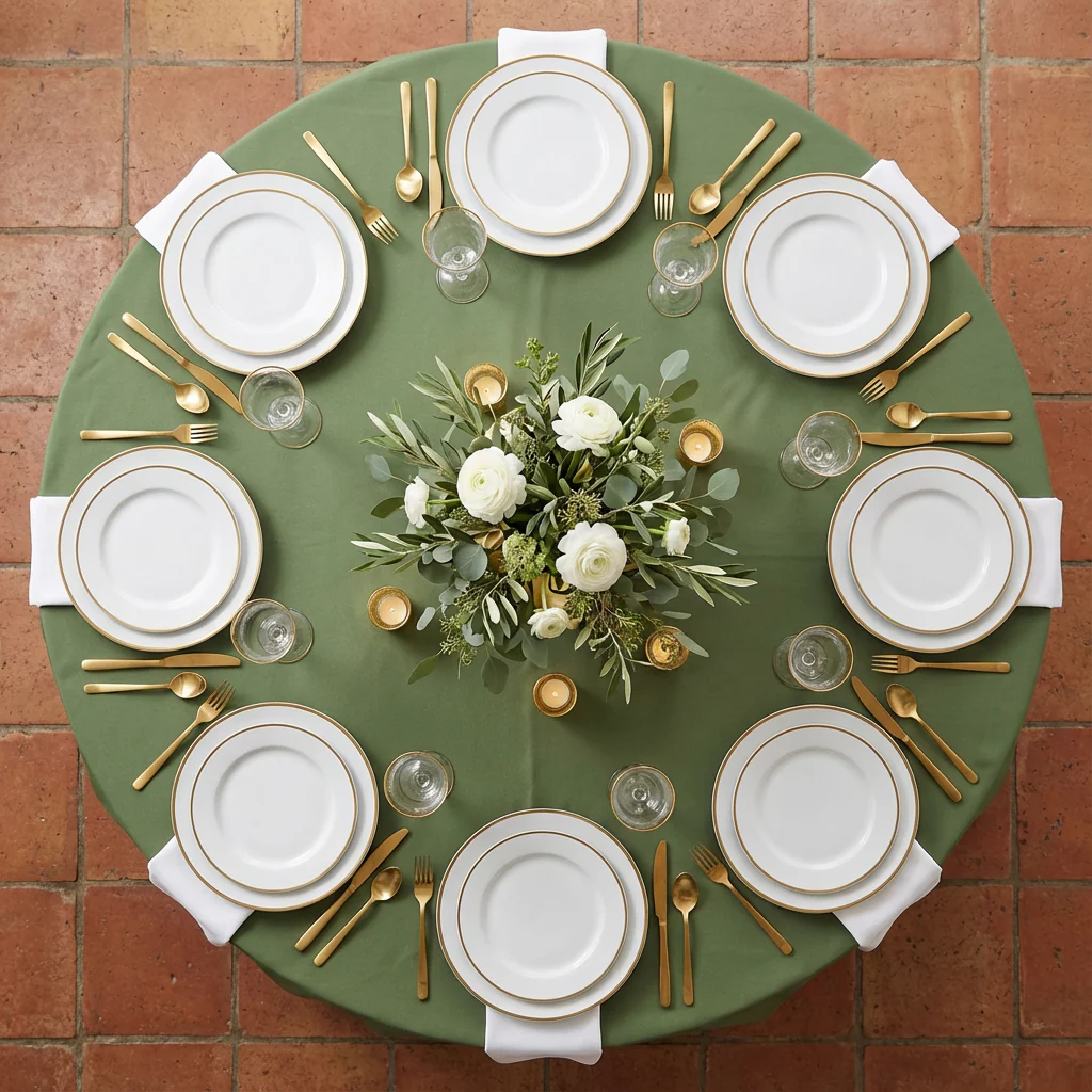 Round Premium Polyester 132" Tablecloth - Willow Green - Image 3