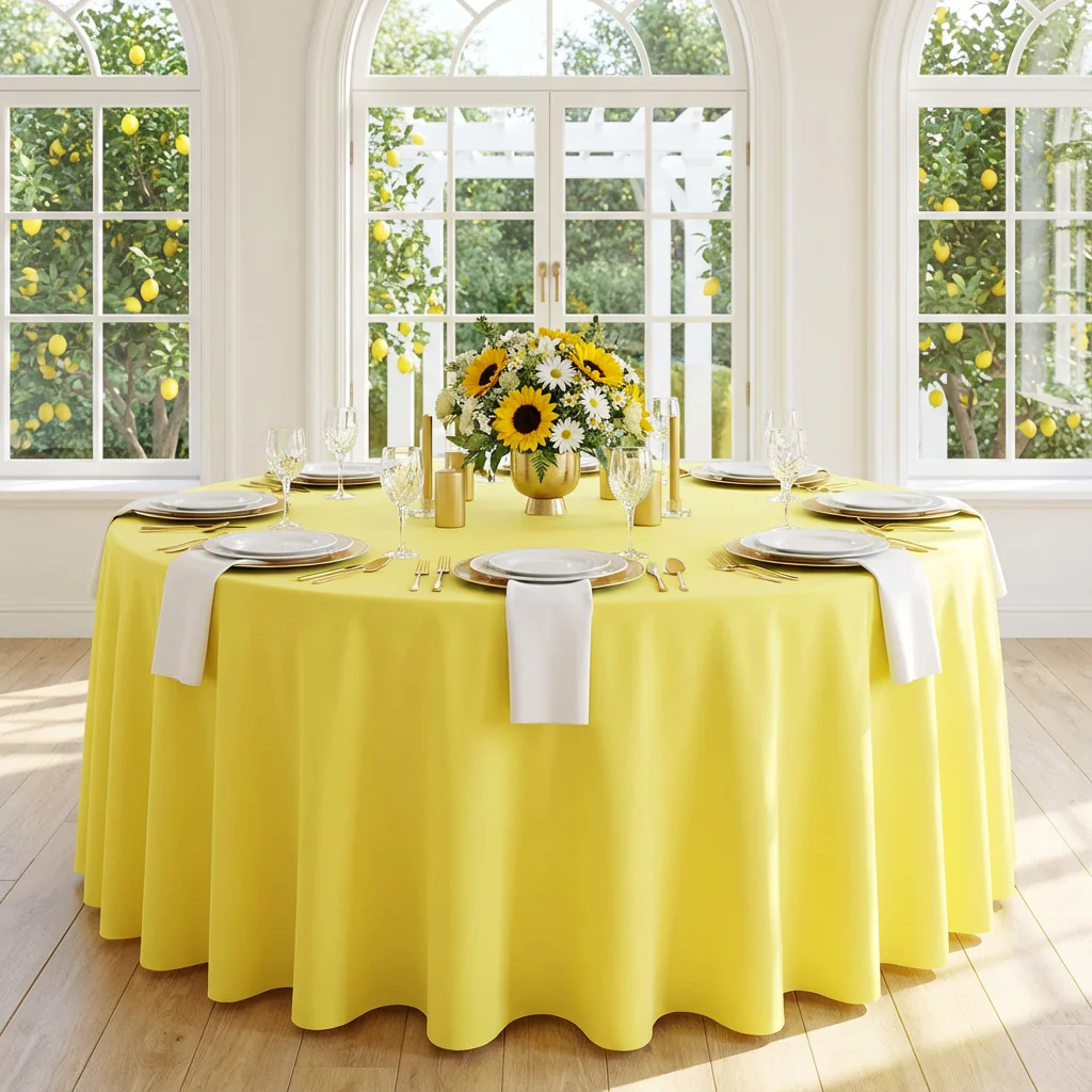 Round Premium Polyester 132" Tablecloth - Yellow - Image 2