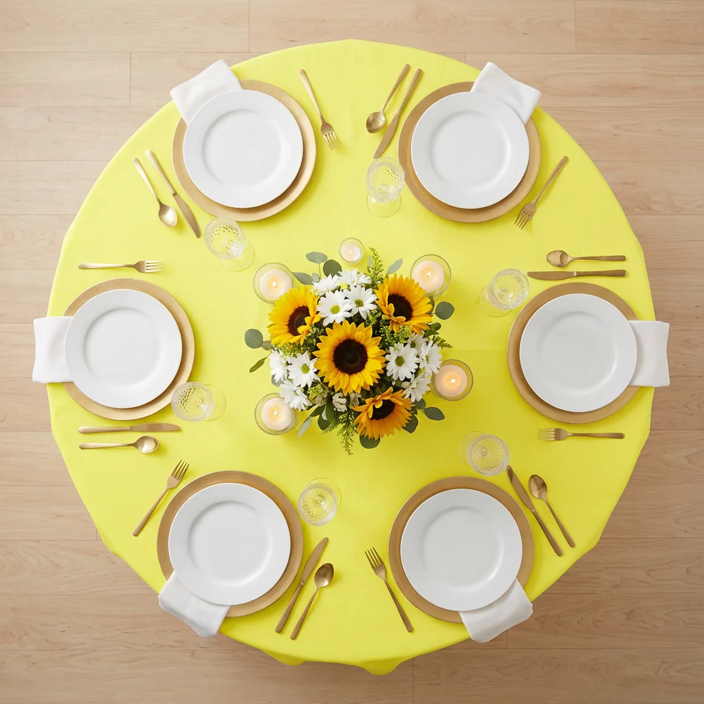 Round Premium Polyester 132" Tablecloth - Yellow - Image 3
