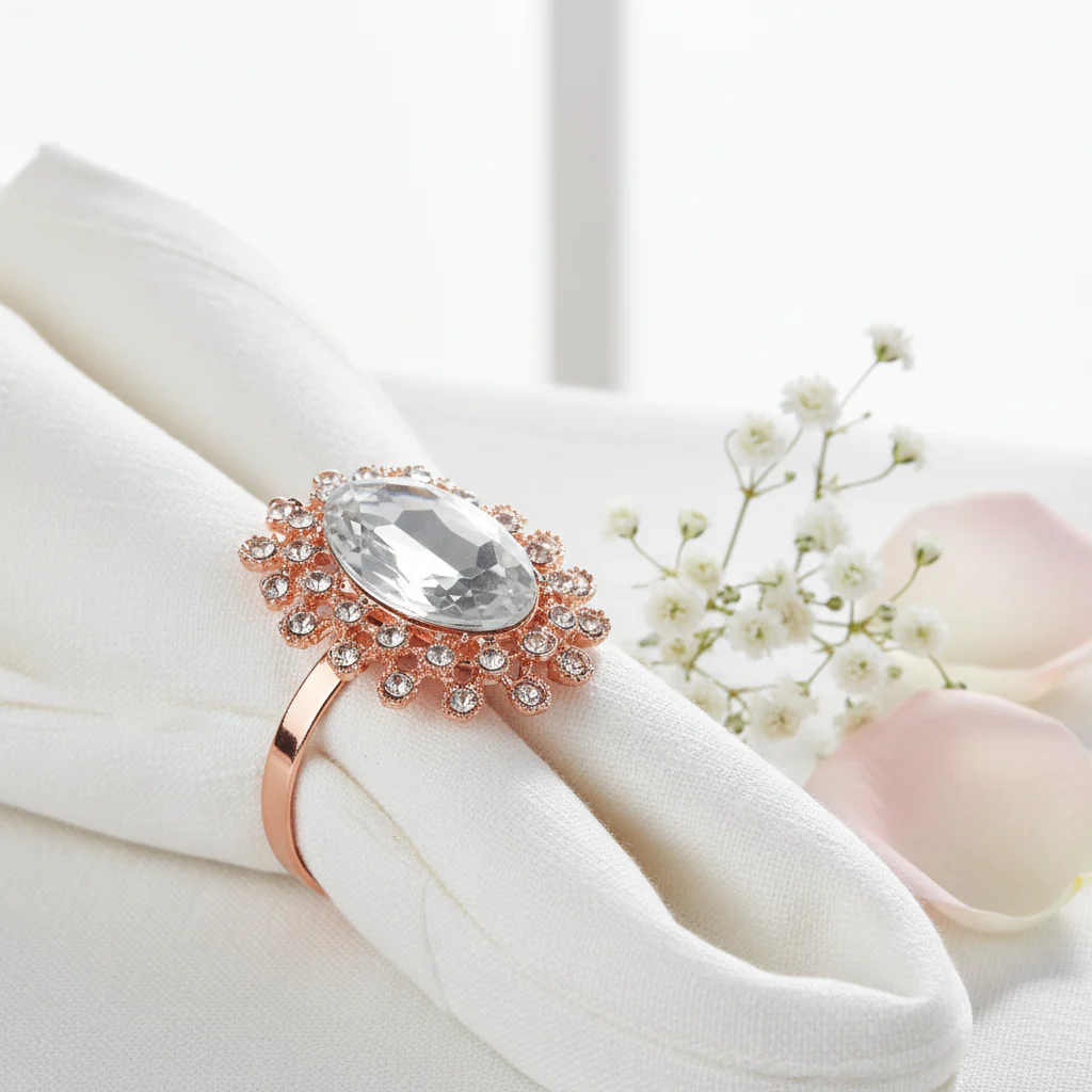 10 pc/pk Royal Diamond Napkin Ring Holder - Blush/Rose Gold