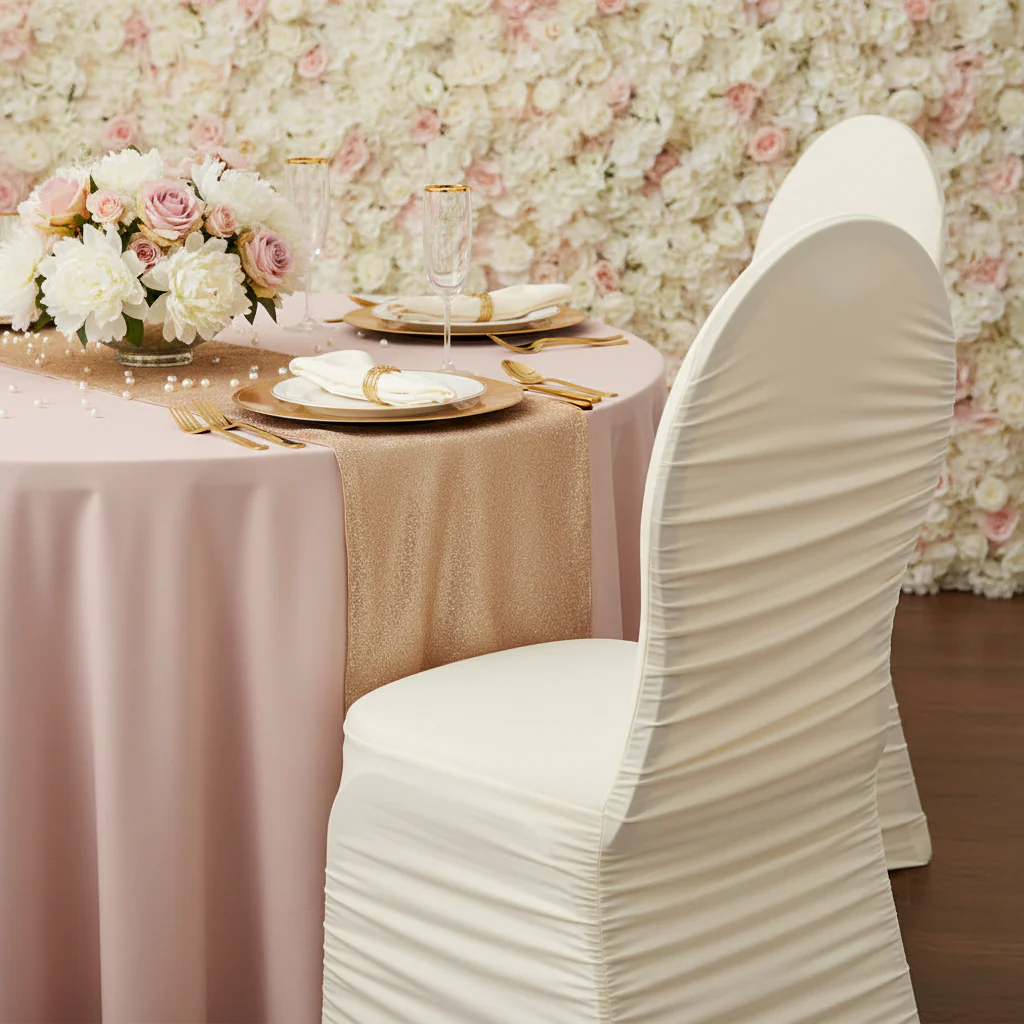 Ruched Fashion Spandex Banquet Chair Cover - Ivory - Image 4