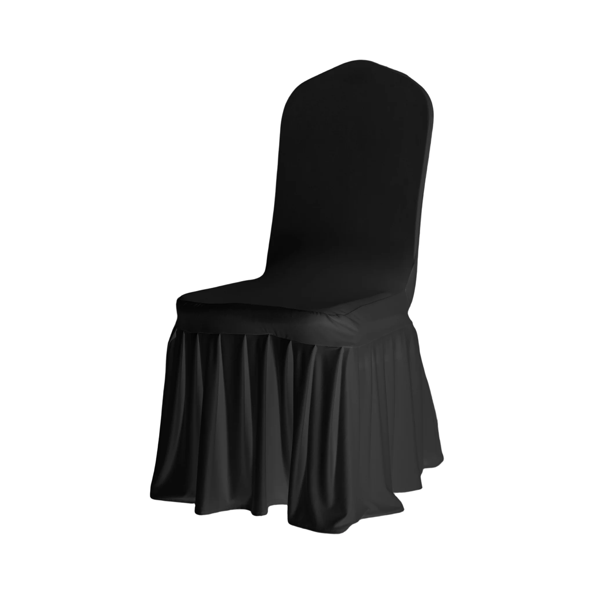 Ruffled Pleated Bottom Spandex Banquet Chair Cover - Black