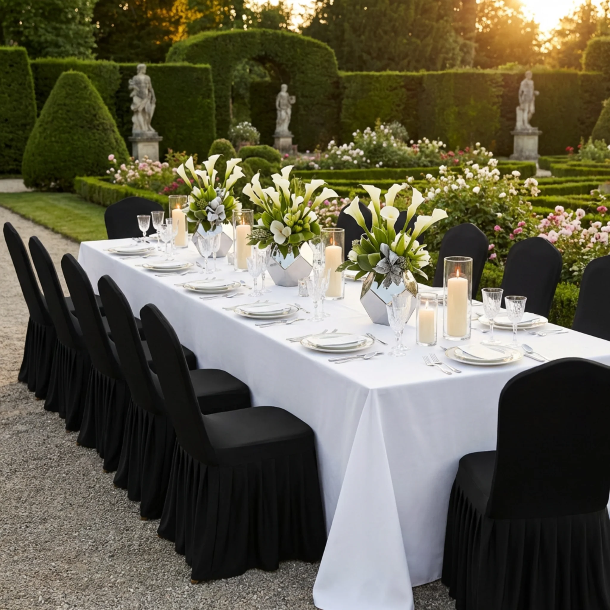 Ruffled Pleated Bottom Spandex Banquet Chair Cover - Black - Image 2