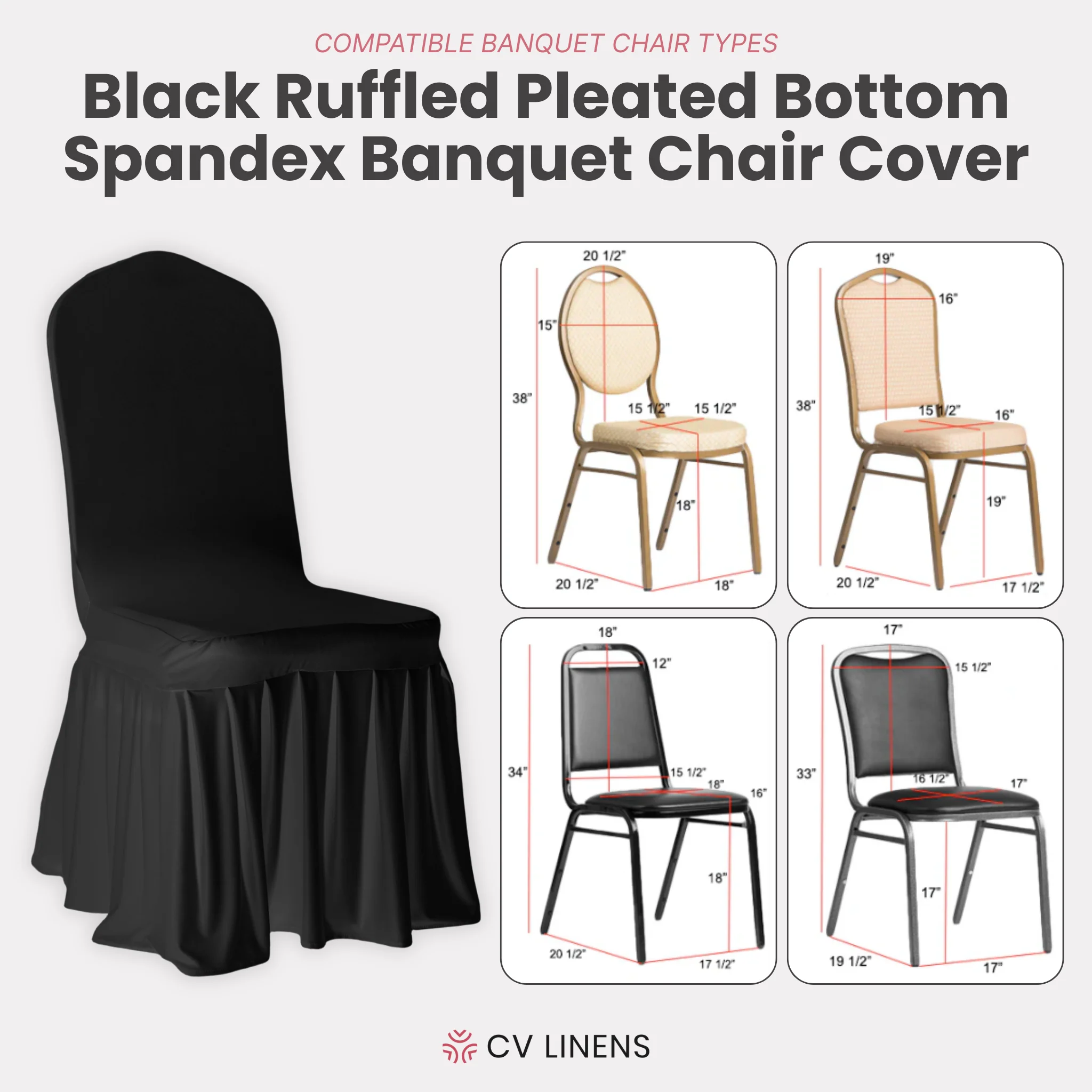 Ruffled Pleated Bottom Spandex Banquet Chair Cover - Black - Image 3