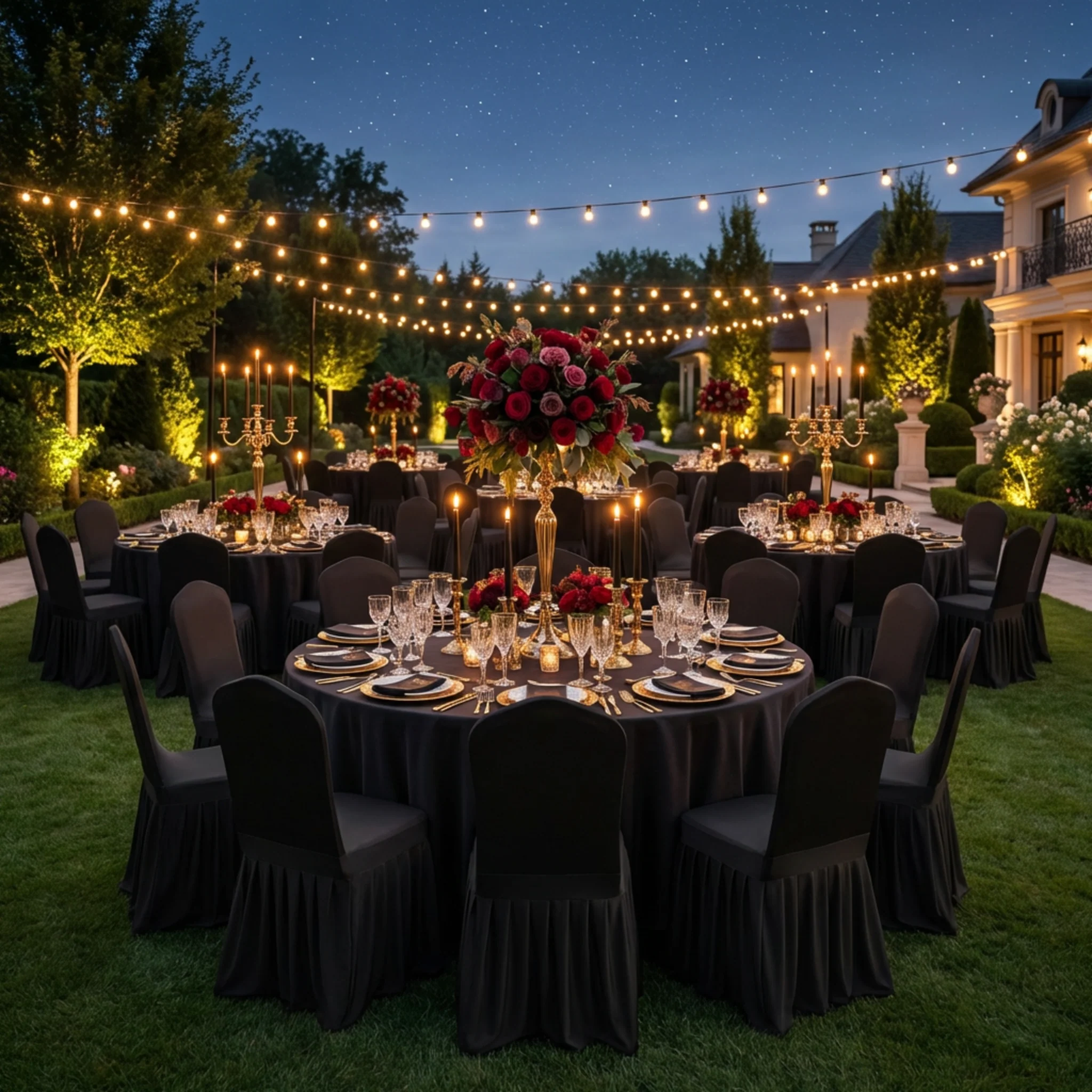 Ruffled Pleated Bottom Spandex Banquet Chair Cover - Black - Image 8