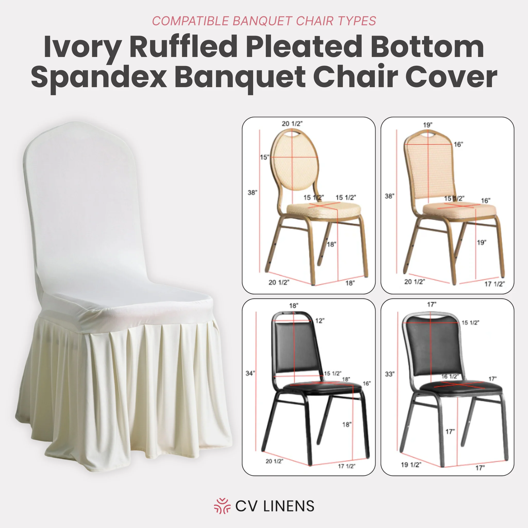 Ruffled Pleated Bottom Spandex Banquet Chair Cover - Ivory - Image 3