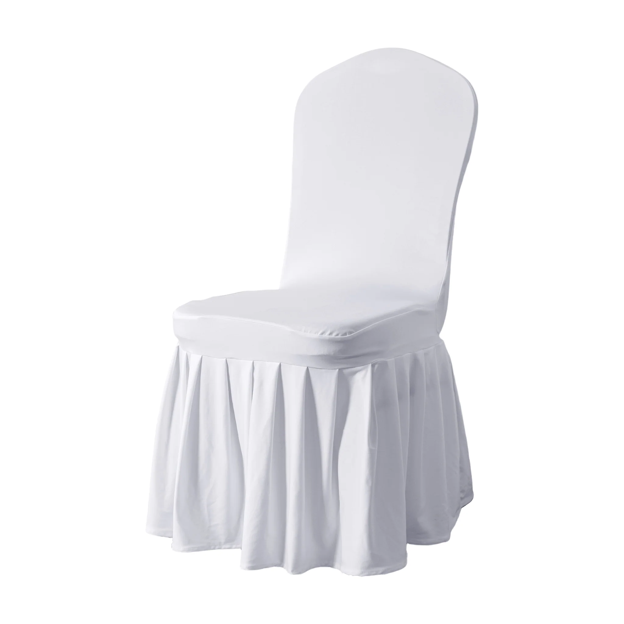 Ruffled Pleated Bottom Spandex Banquet Chair Cover - White