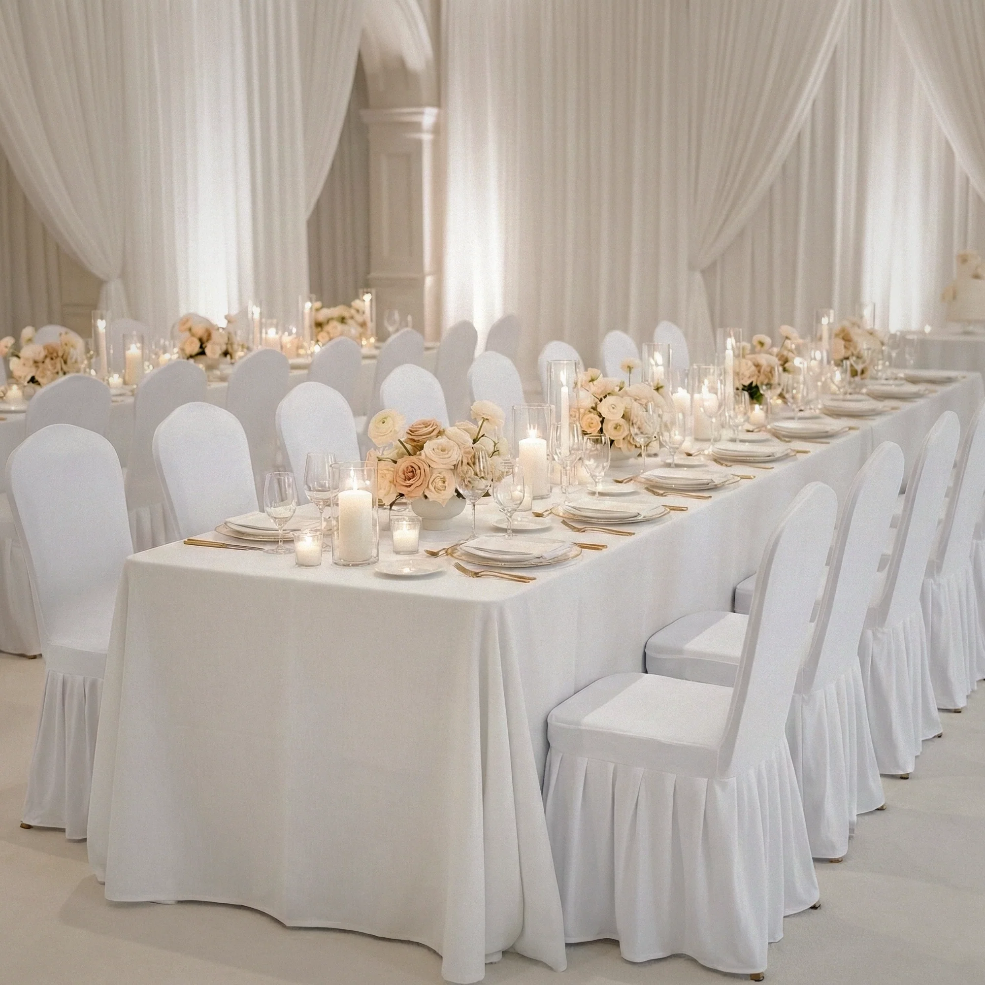 Ruffled Pleated Bottom Spandex Banquet Chair Cover - White - Image 4