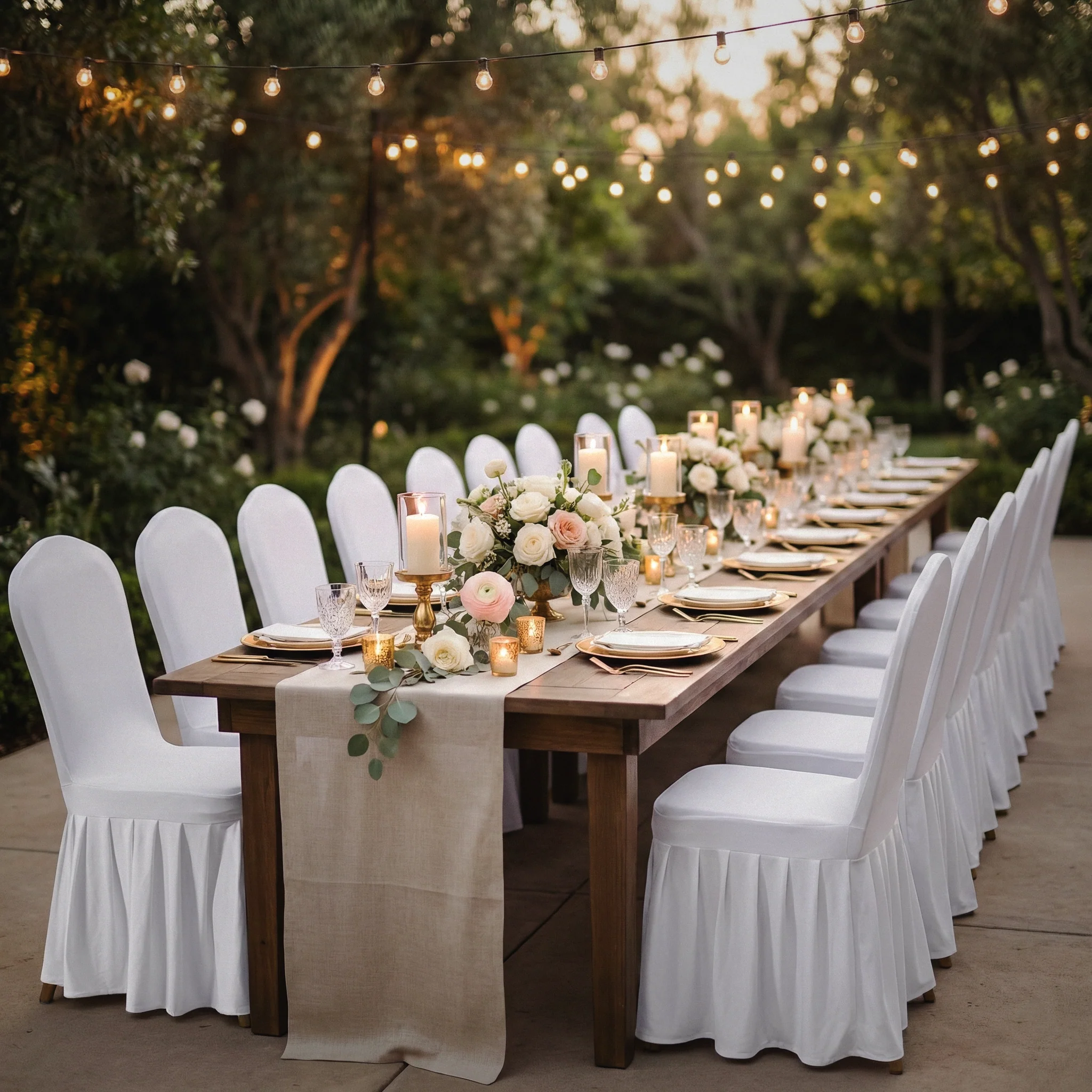 Ruffled Pleated Bottom Spandex Banquet Chair Cover - White - Image 6