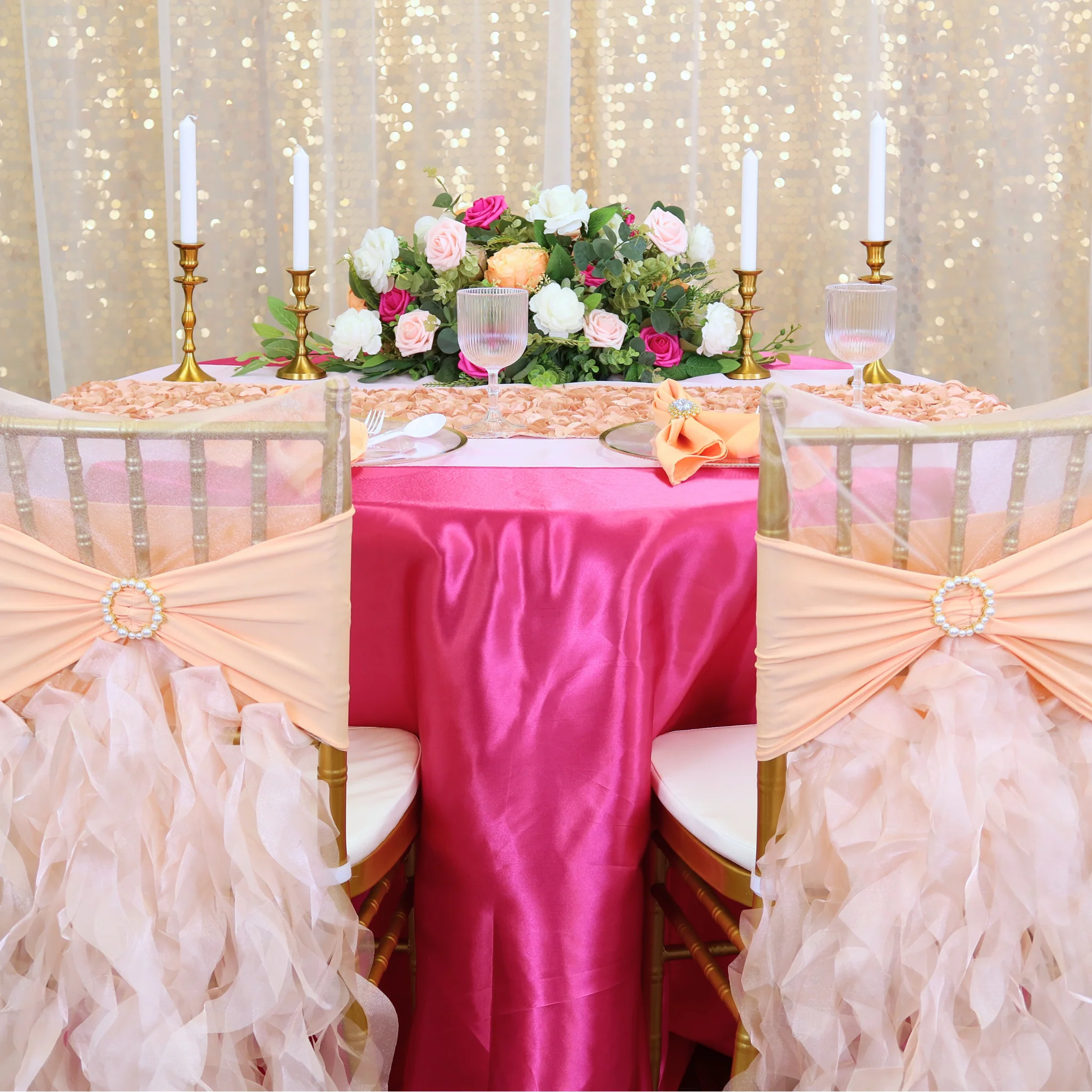 Ruffled Spandex Chair Band - Peach - Image 2