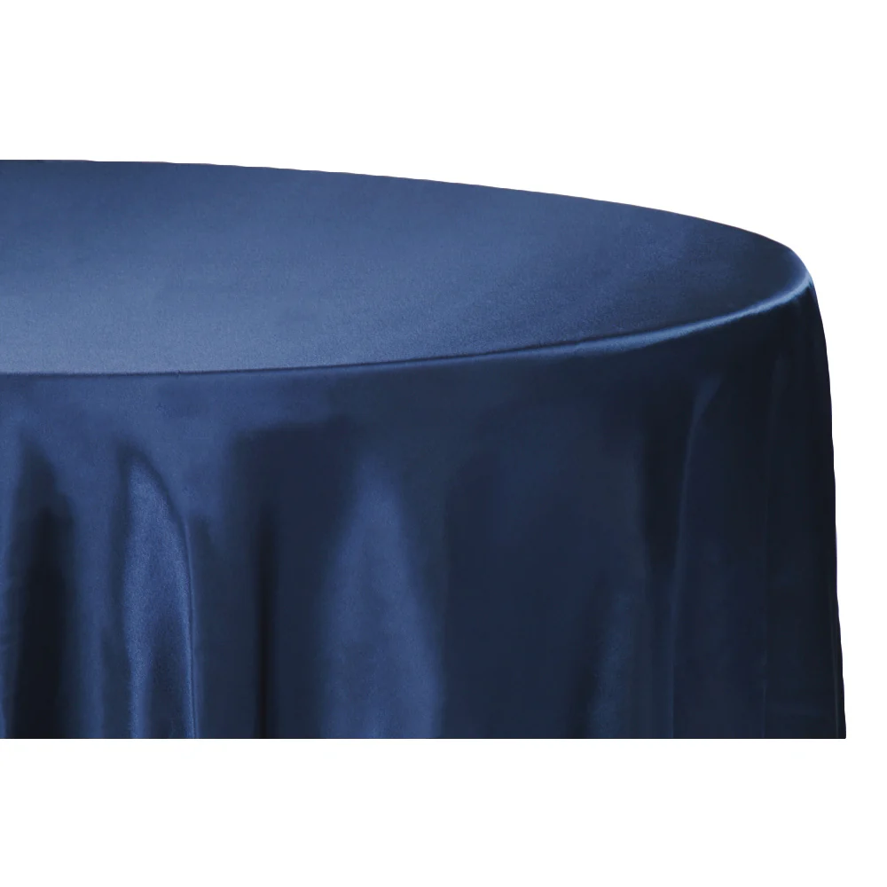 Satin 120" Round Tablecloth - Navy Blue - Image 2