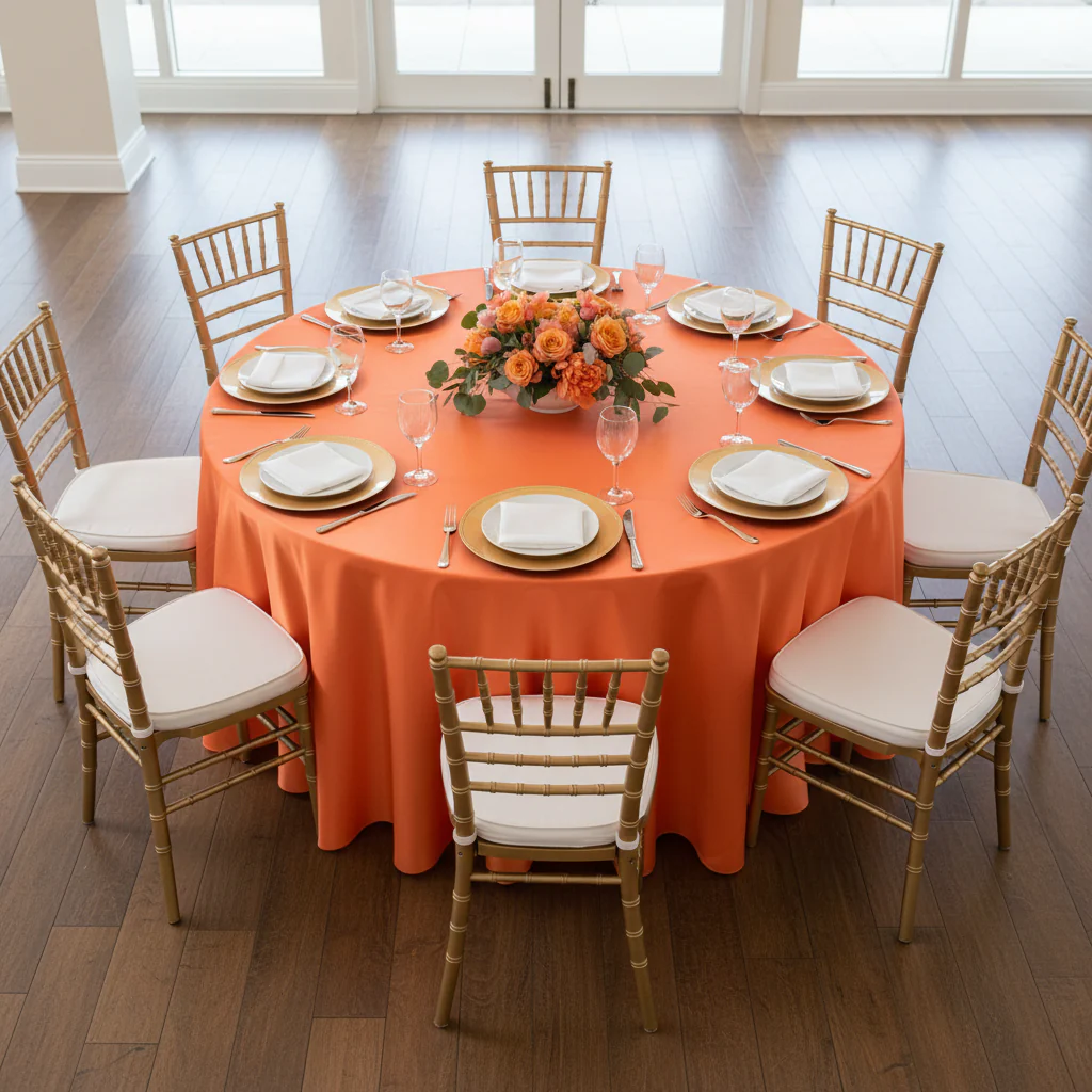 Satin 120" Round Tablecloth - Orange - Image 6