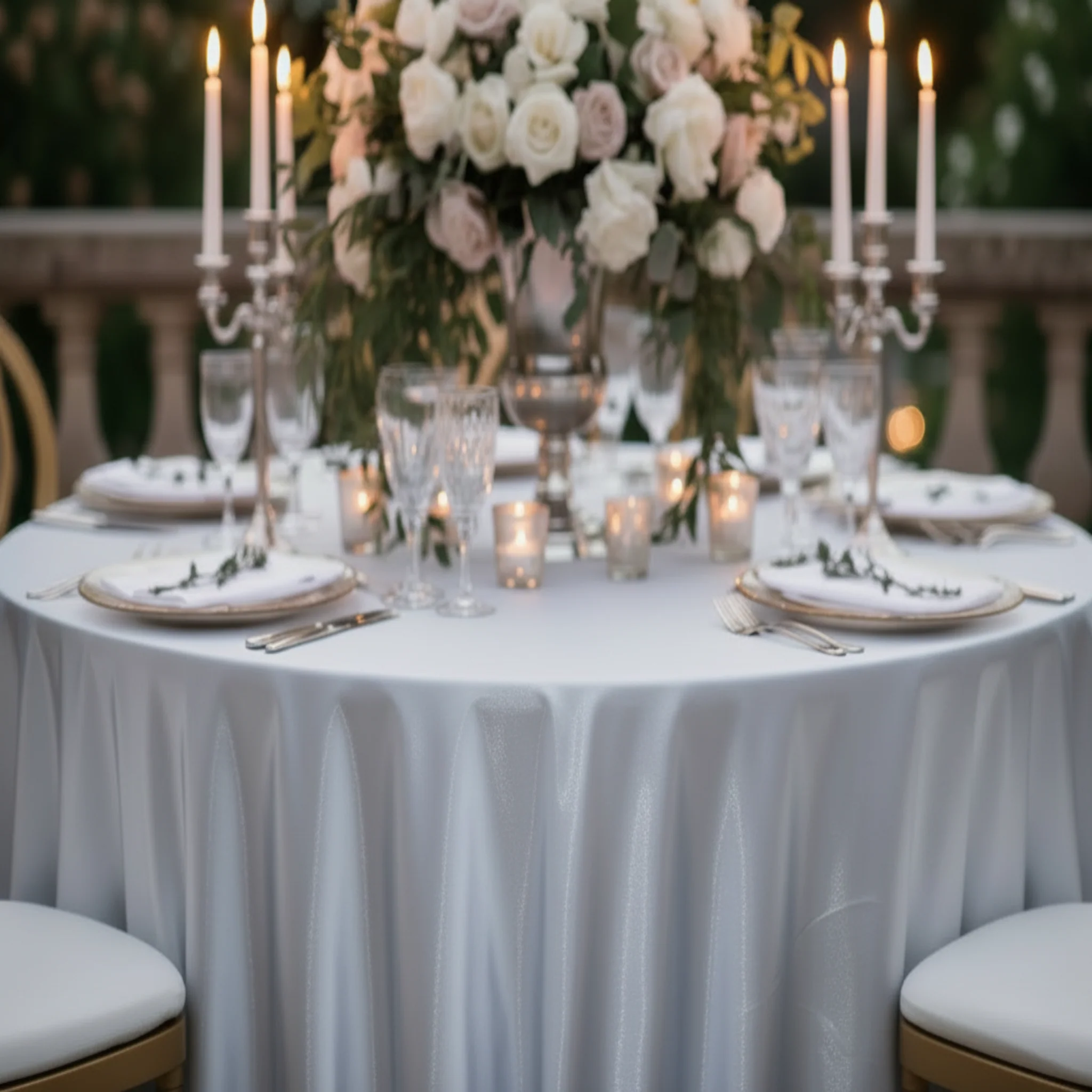 Satin 120" Round Tablecloth - Silver - Image 2