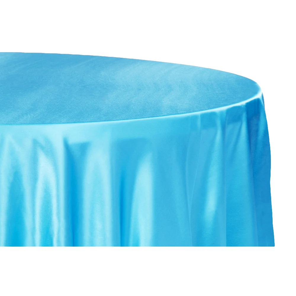 Satin 132" Round Tablecloth - Aqua Blue - Image 2