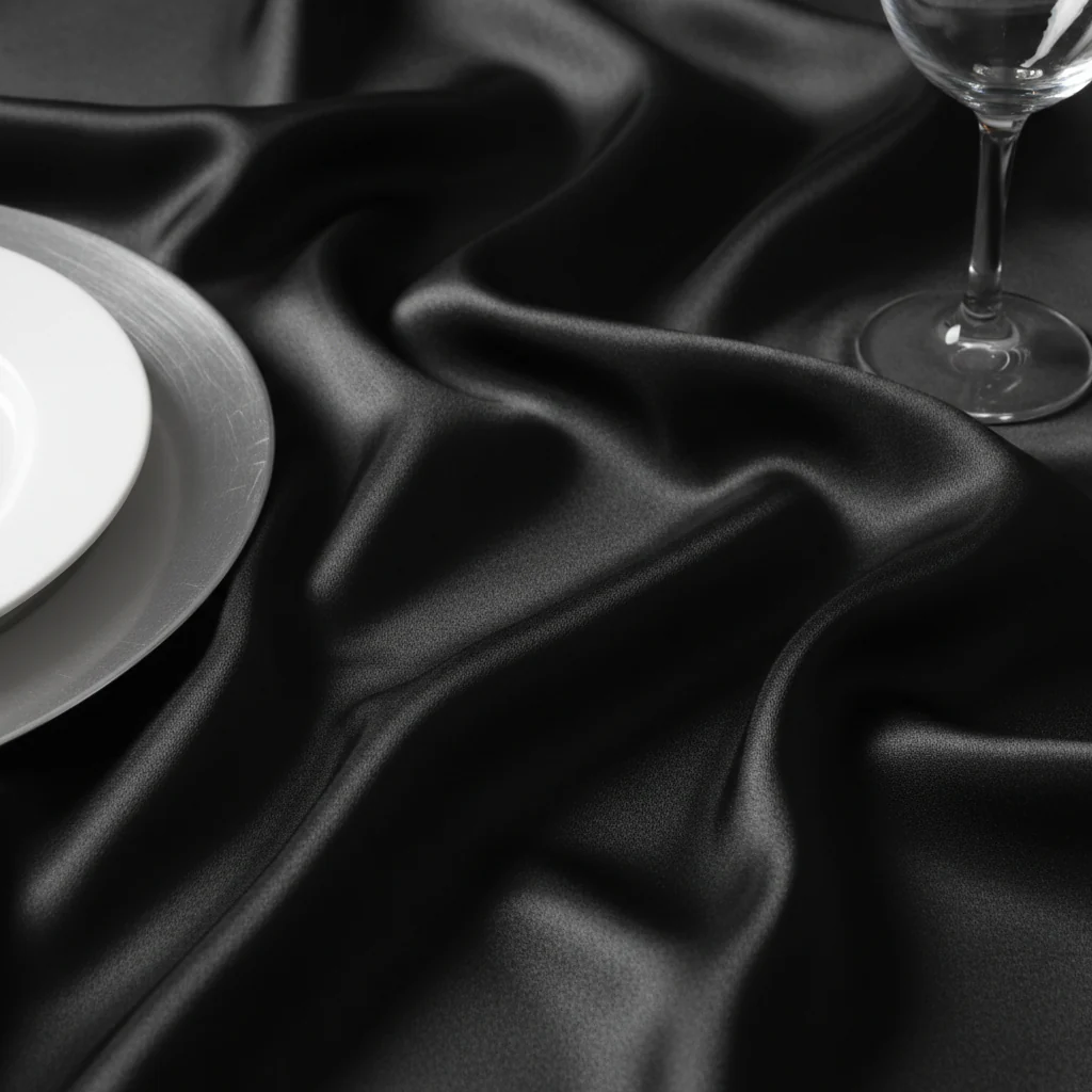 Satin 132" Round Tablecloth - Black - Image 3
