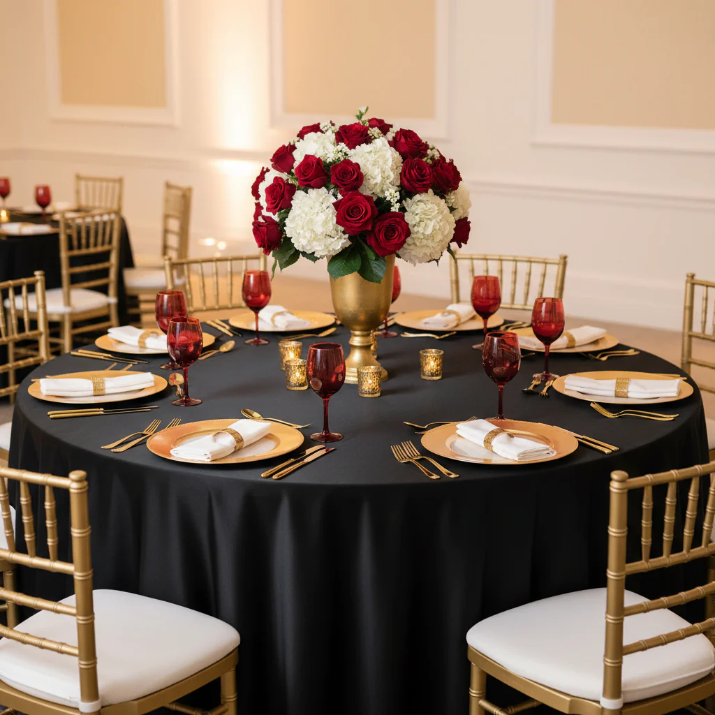 Satin 132" Round Tablecloth - Black - Image 4