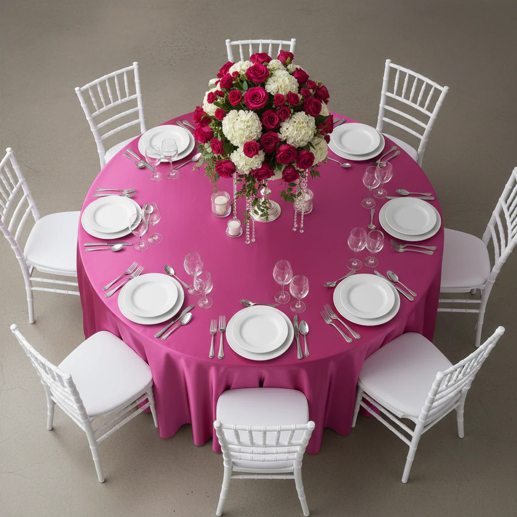 Satin 132" Round Tablecloth - Fuchsia - Image 6