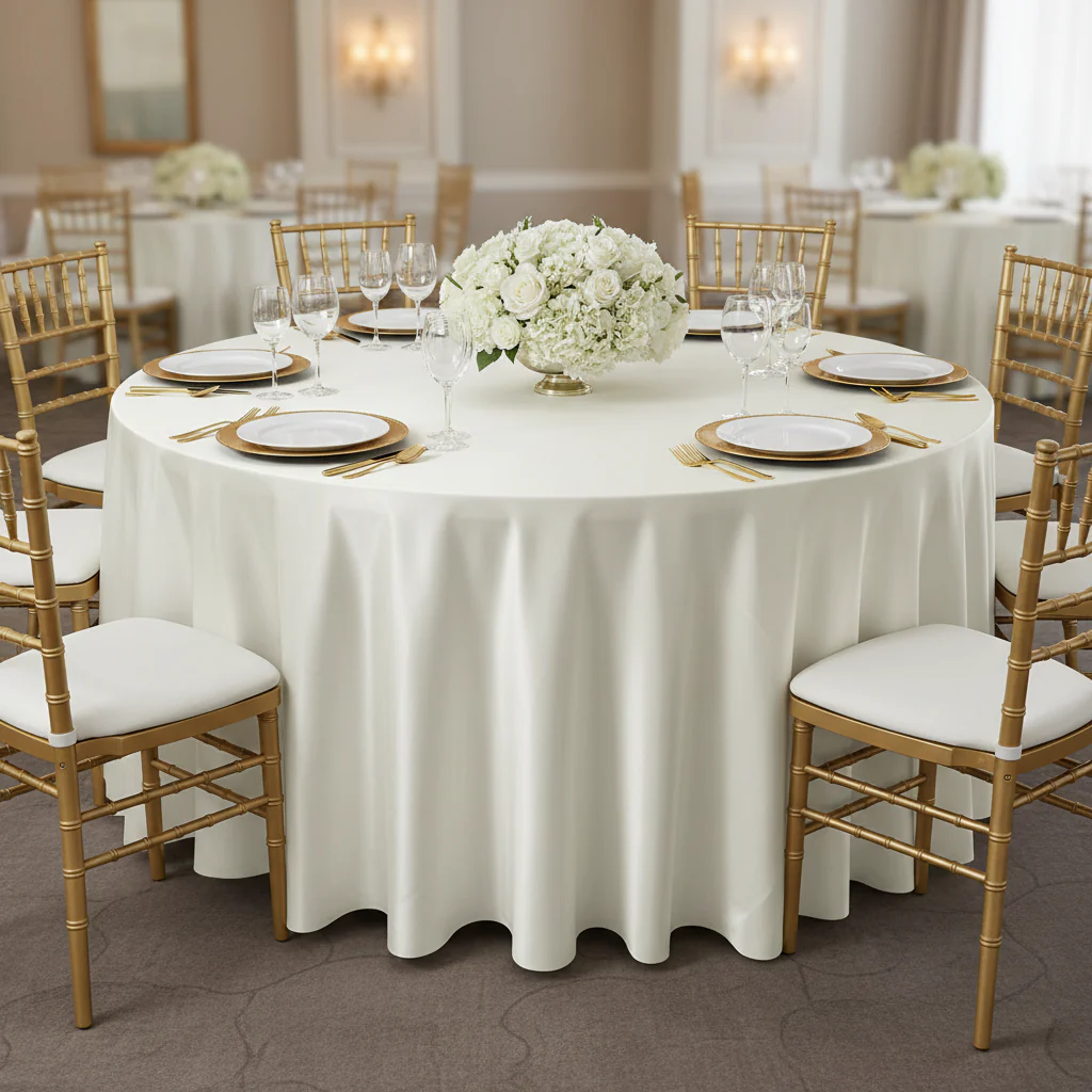 Satin 132" Round Tablecloth - Ivory - Image 3