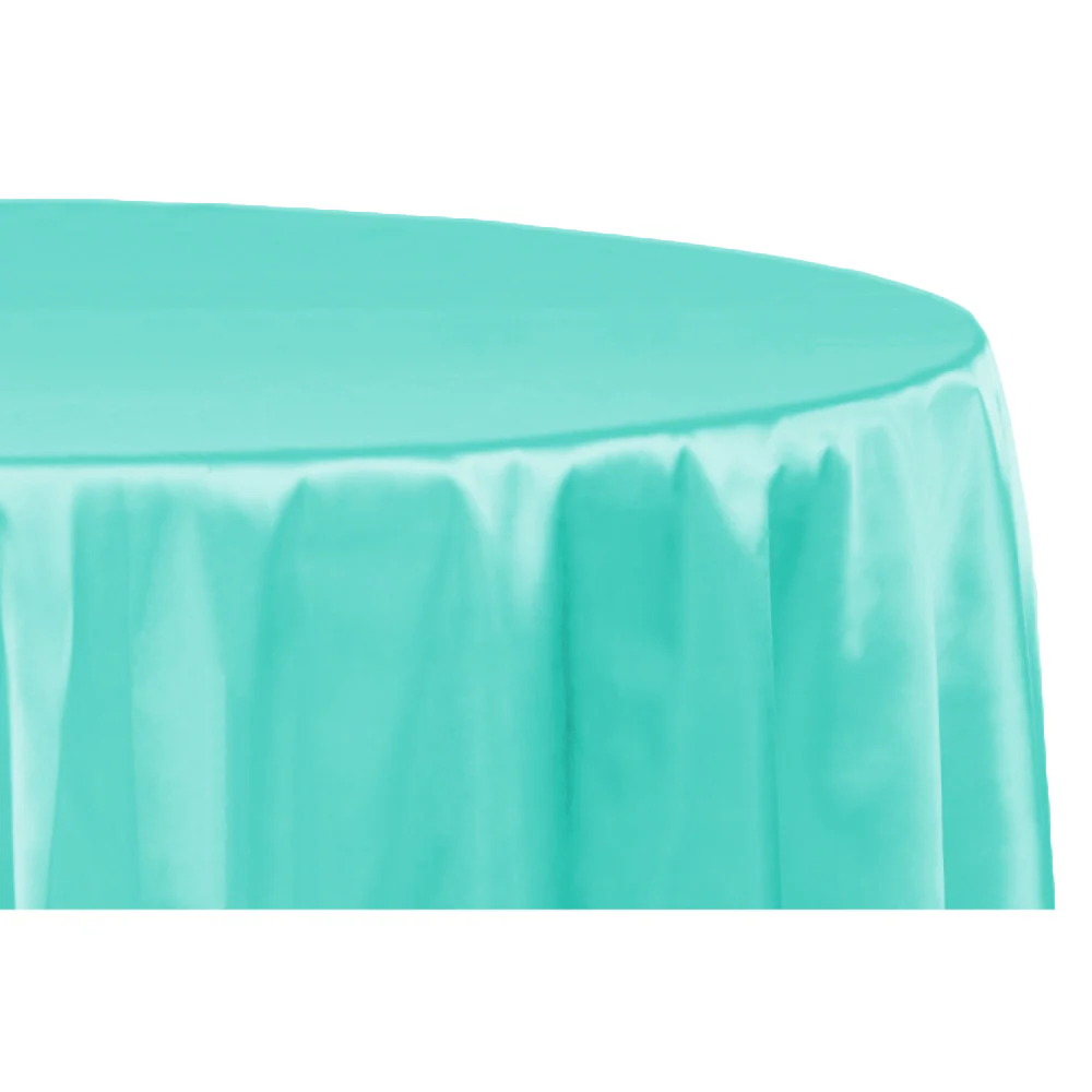 Satin 132" Round Tablecloth - Light Turquoise - Image 2