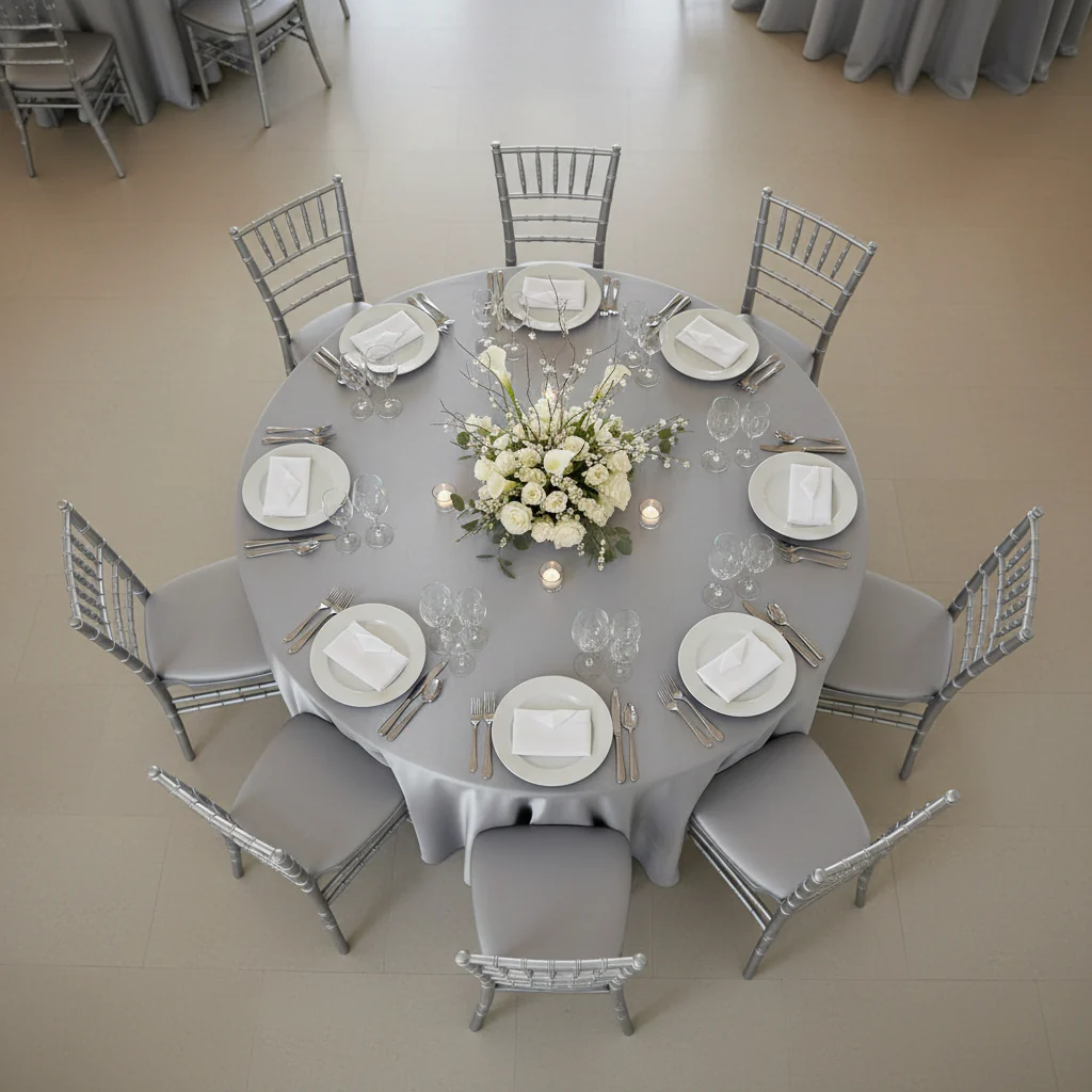 Satin 132" Round Tablecloth - Silver - Image 2