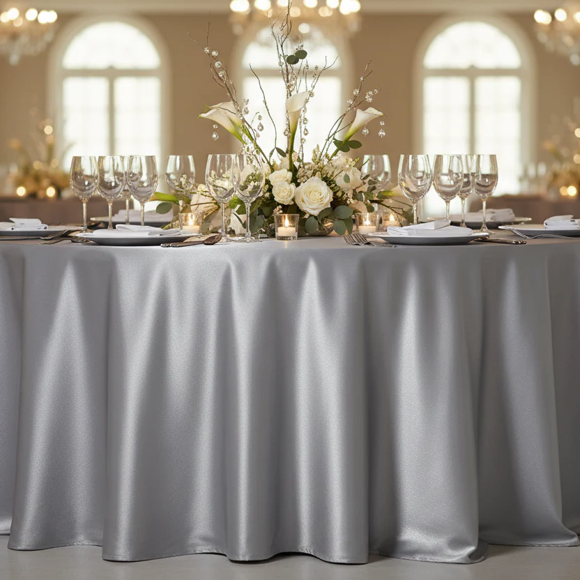 Satin 132" Round Tablecloth - Silver - Image 3