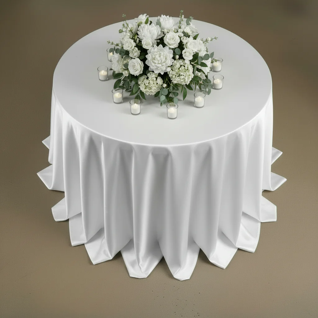 Satin 132" Round Tablecloth - White - Image 6