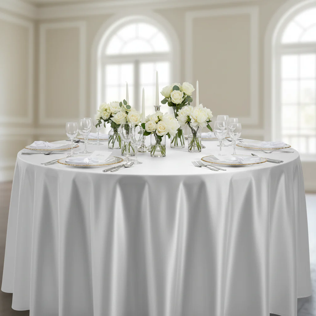 Satin 132" Round Tablecloth - White - Image 7