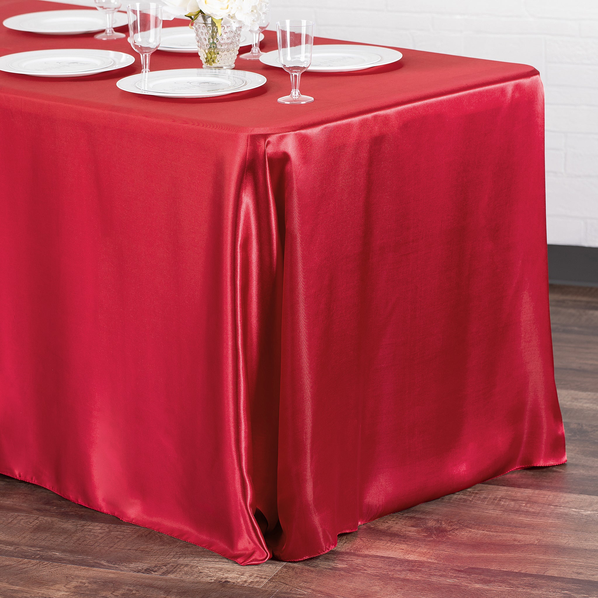 Satin Rectangular 90"x132" Tablecloth - Apple Red - Image 2