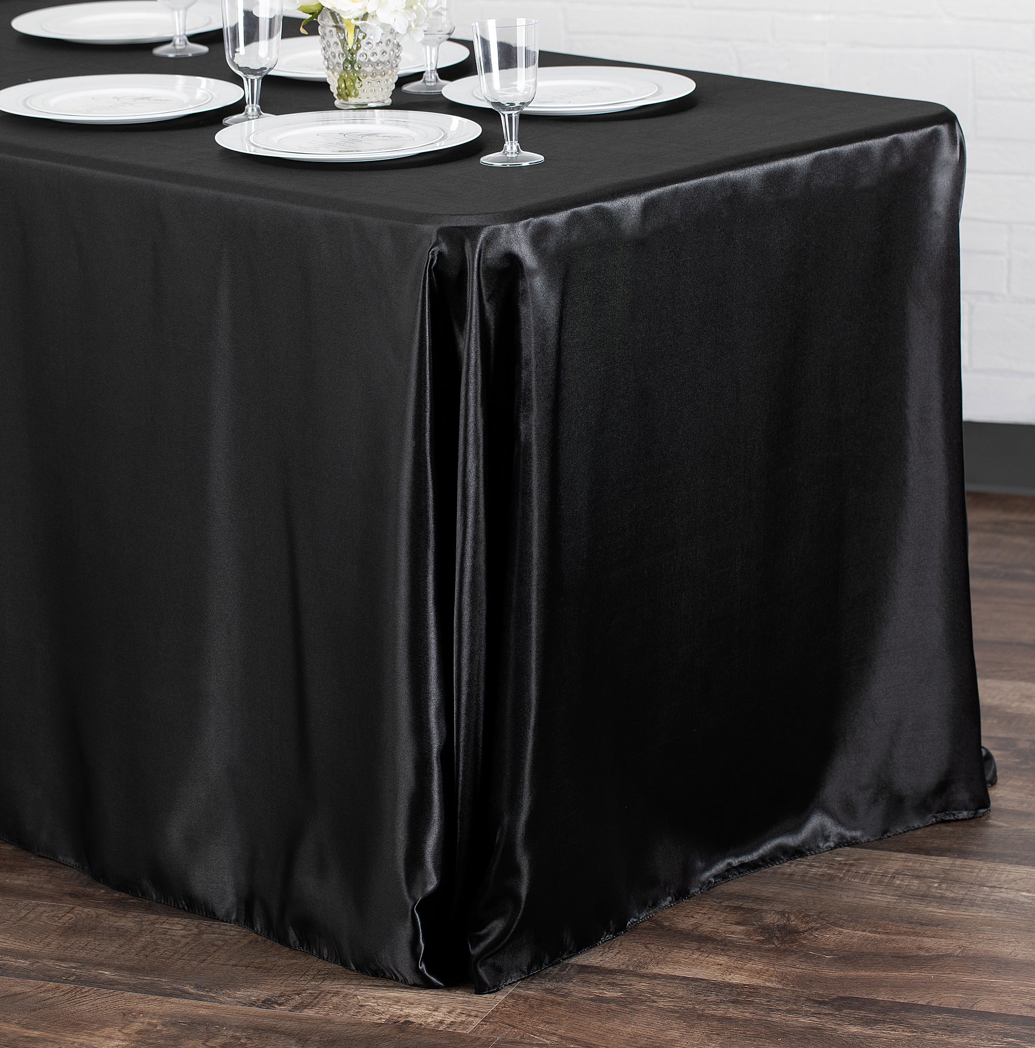 Satin Rectangular 90"x132" Tablecloth - Black - Image 2